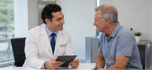Dr. Nathanael Sabbah reviewing treatment information with a patient
