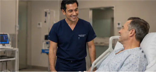 Dr. Nathanael Sabbah visiting a patient after treatment