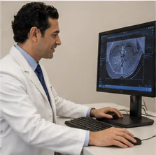 Dr. Nathanael Sabbah reviewing medical imaging