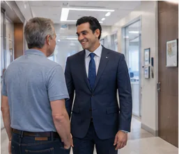 Dr. Nathanael Sabbah speaking with a patient at the clinic