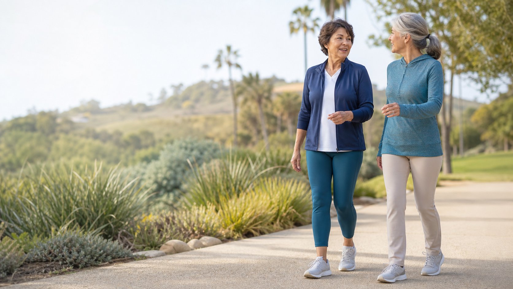 Adults walking comfortably during knee osteoarthritis care
