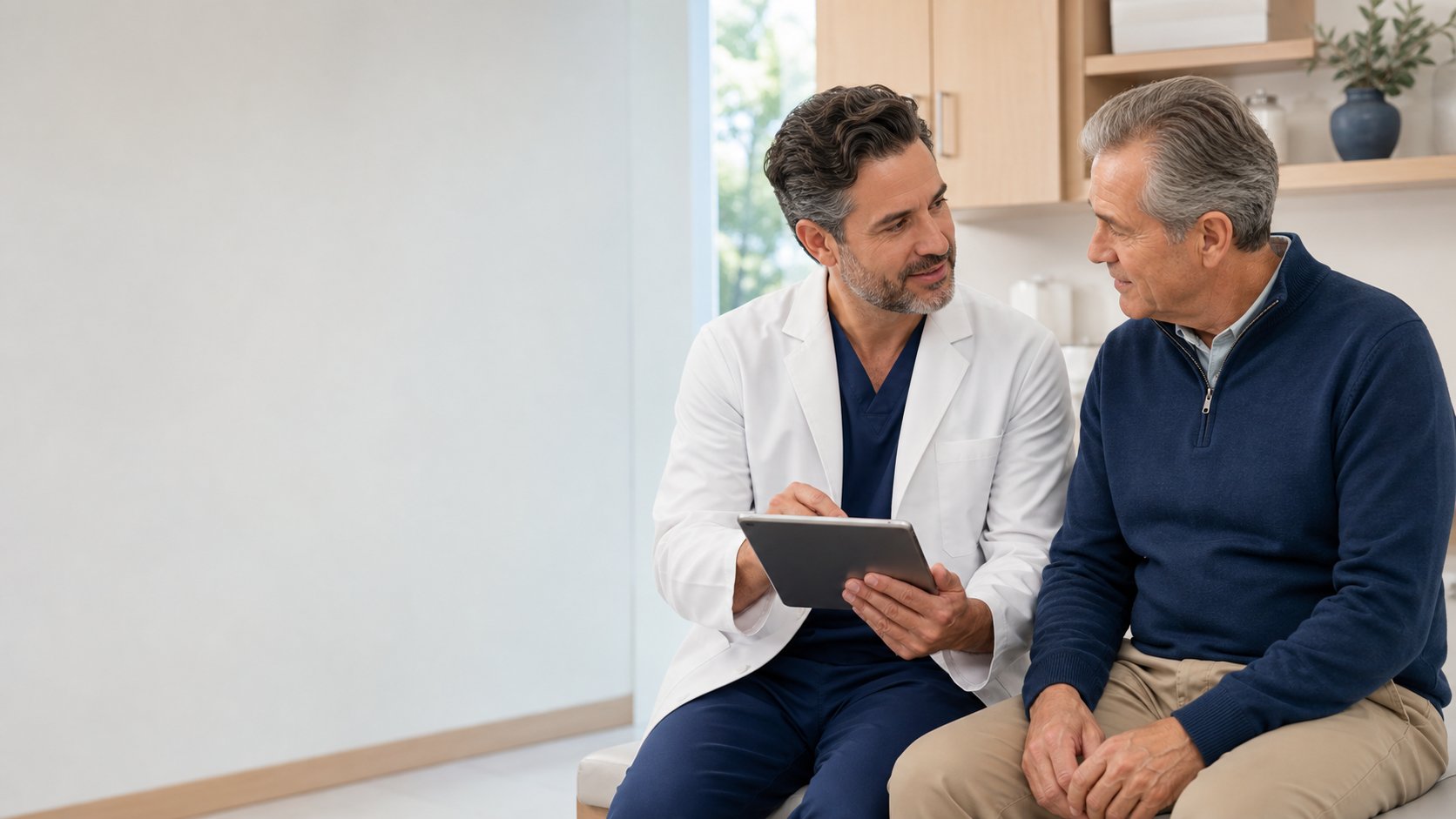 Patient discussing prostate artery embolization evaluation